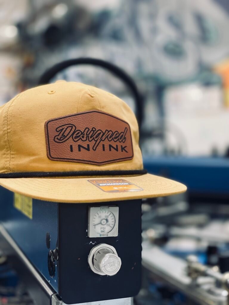 Rope-front cap with a custom debossed leather patch, made in Phoenix Arizona